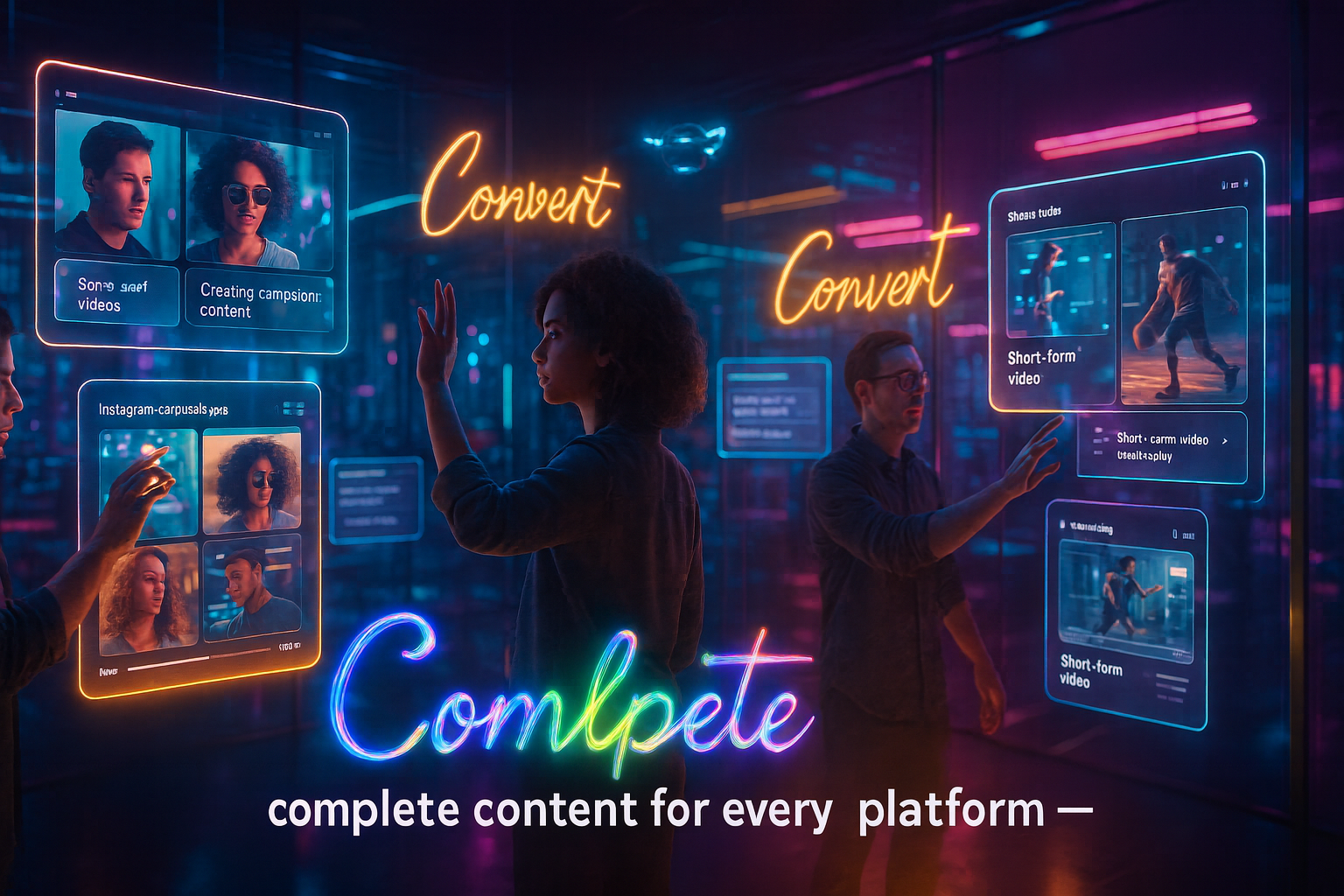 Northern Cats AI marketing ecosystem showing data analytics, chatbots, predictions, content creation, and automated social media management.