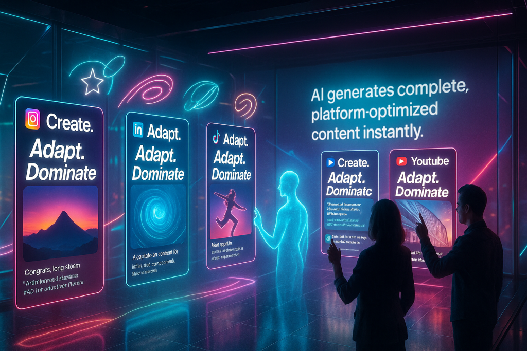 Northern Cats AI marketing ecosystem showing data analytics, chatbots, predictions, content creation, and automated social media management.